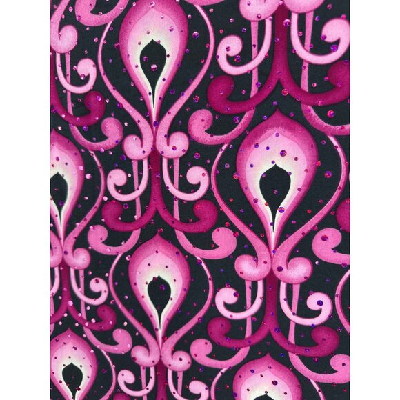 Pink Black Sparkle 2-Way Stretch Fabric 60" Wide x 54" Long Sewing Material - Picture 2 of 3
